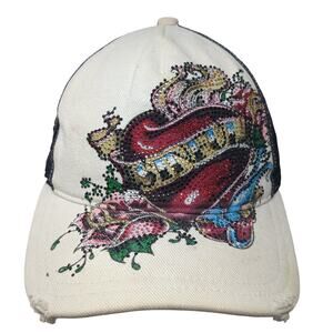 Sinful Snapback Trucker Hat Multicolor One Size Adjustable Rhinestone Distressed